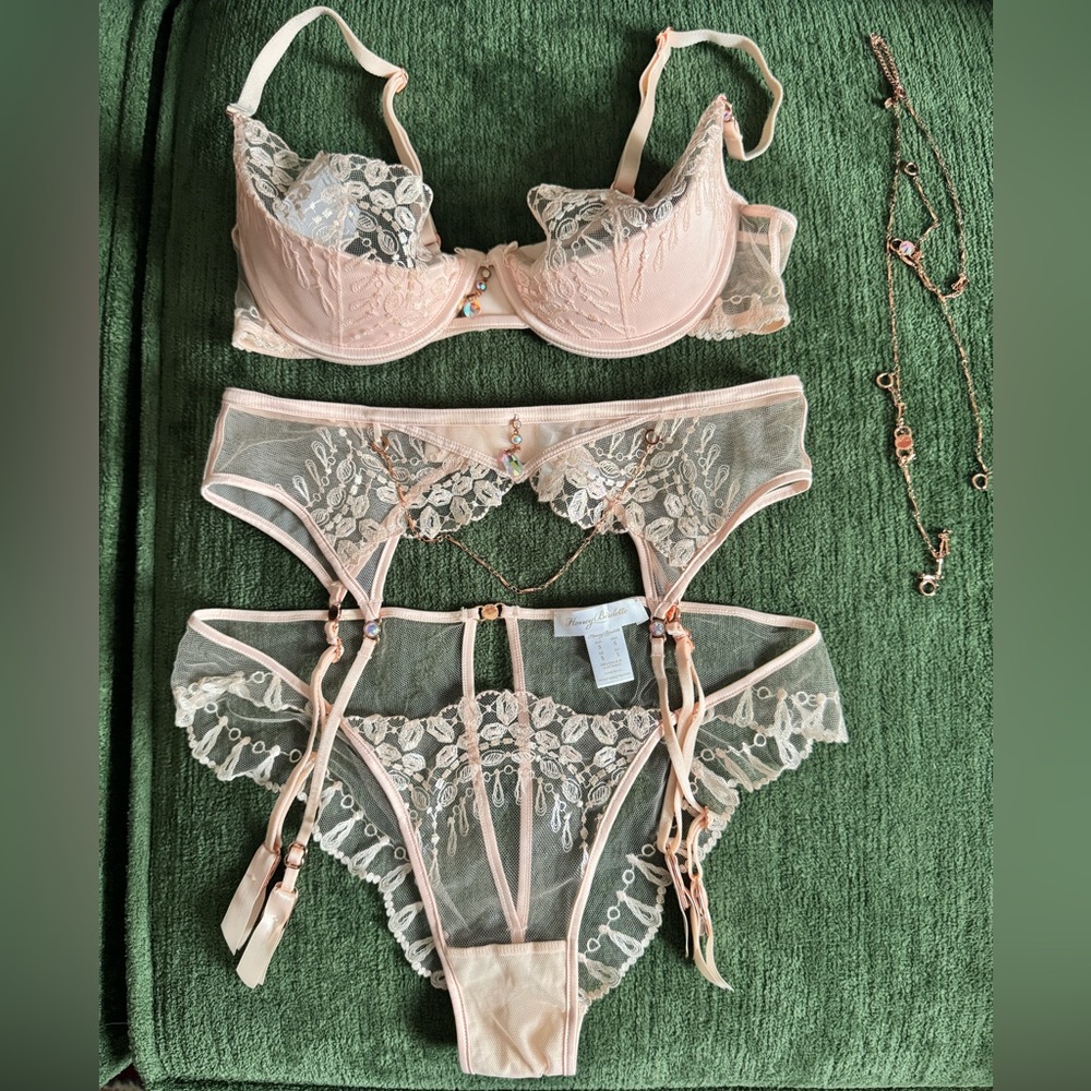 Honey Birdette Ruby 3 piece set in pink diamond, new